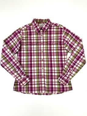 Wrangler Plaid Western Snap Shirt Small Wine Green Ranch Cowgirl Rodeo Country